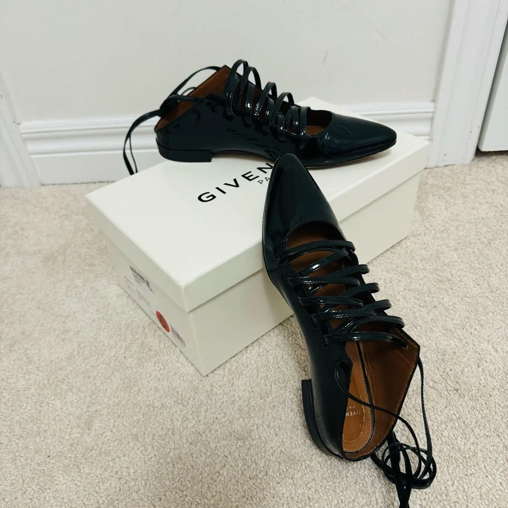 Givenchy Black Patent Leather Lace Up Backless Flat Mule Sandals - Picture 5 of 6